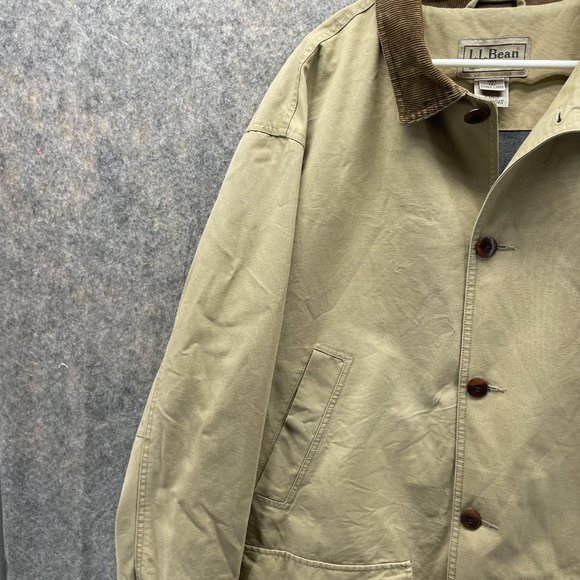 LL Bean Jacket Men Extra Large Khaki Barn Chore Coat Tall Corduroy Canvas XL - Picture 3 of 10